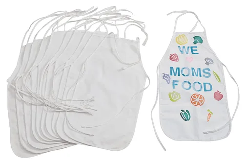 Vista 2 de Colorations Delantales de lona en blanco para niños, delantales de lona blanca, juego de 12, cierre de velcro, sin lazos, decora tu propio delantal