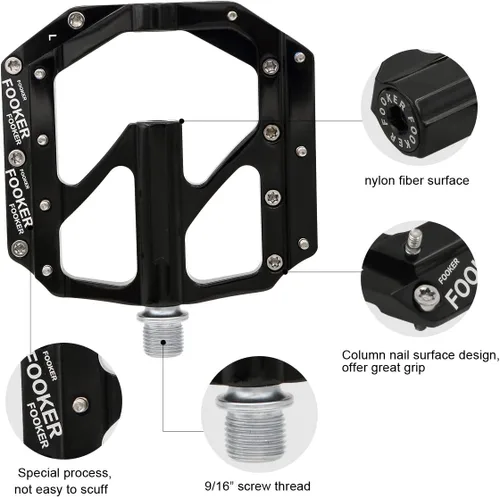 Vista 5 de FOOKER Bike Pedals Non-Slip Aluminum Alloy MTB Mountain Bike Pedals 3 Bearing 9/16" for Road BMX MTB Bikes