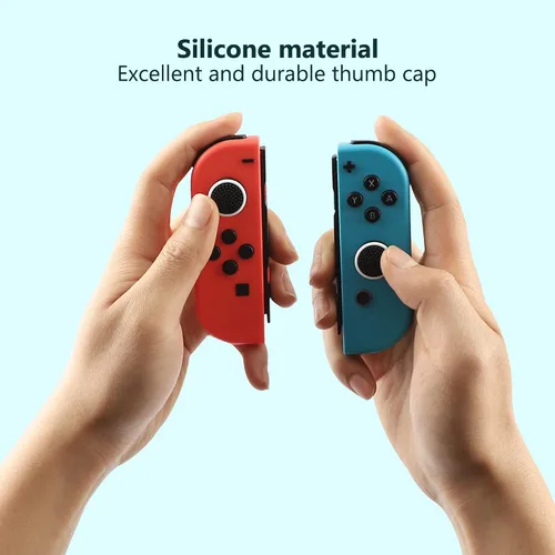 Vista 4 de 6 tapas de silicona para el pulgar de Joycon, antideslizantes, de silicona analógica para el control Nintendo SwitchOLEDLite Joycon (negro y blanco)
