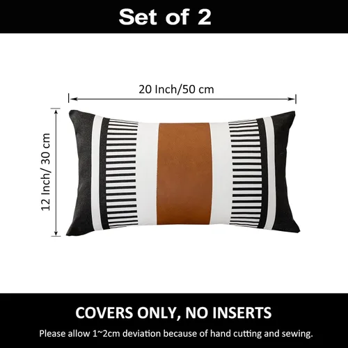 Vista 3 de Funda de almohada lumbar decorativa a rayas 12x20 negro, blanco