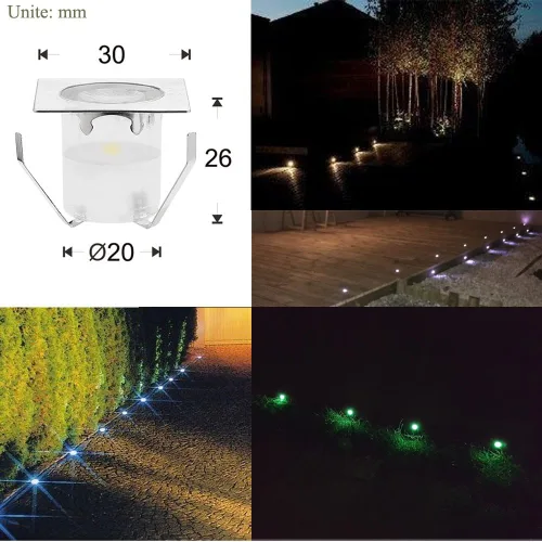 Vista 2 de Iluminación de cubierta de bajo voltaje, 20 piezas de 0.1 W ~ 0.3 W, kit de luces LED RGB multicolor de 1-3/5 pulgadas de acero inoxidable empotrado