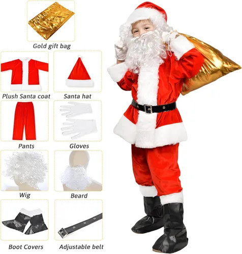 Vista 4 de Traje de Papá Noel para niños, disfraz de Navidad para niños, disfraz de Halloween para cosplay