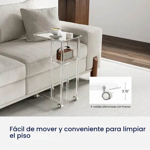 Vista 4 de HMYHUM Mesa de acrílico en forma de C con ruedas, mesa auxiliar transparente para sofá, sala de estar, dormitorio, mesa deslizante debajo del sofá