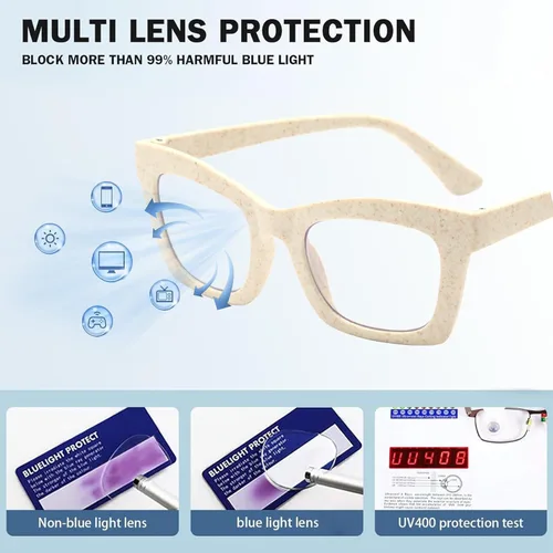 Vista 2 de Oprah Style - Lentes de lectura cuadrados con bloqueo de luz azul para mujeres y lectores de computadora Z05 Beige