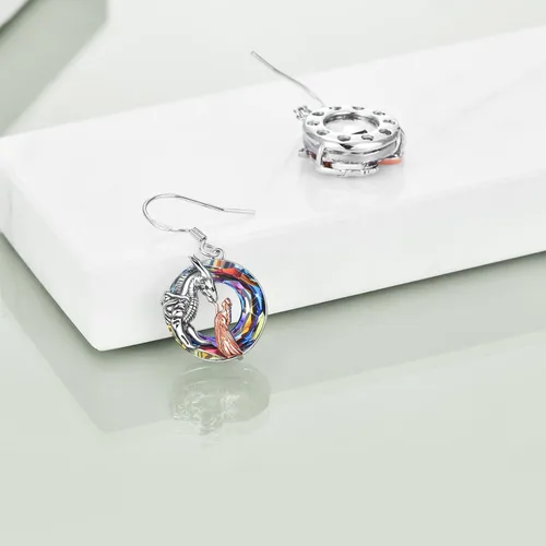 Vista 4 de Aretes colgantes de dragónlobobúho, regalos para niñas y mujeres, plata de ley de cristal, niña y árbol de la vida, regalos de joyería