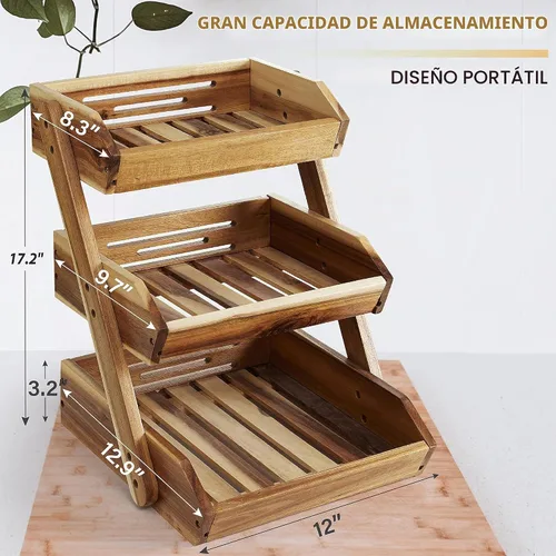 Vista 5 de Cesta de frutas de 3 niveles para cocina - Resistente, multifuncional, soporte de frutas y verduras de gran capacidad con organizador de refrigerios