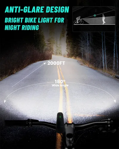 Vista 2 de Luces de bicicleta superbrillantes para conducción nocturna, compatibles con montaje Garmin/GoPro, faro de bicicleta de 1200 lúmenes, luz trasera