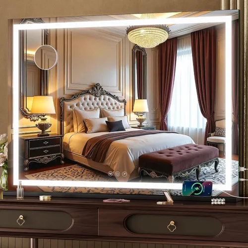 Vista 39 de Hasipu Espejo de tocador con luces, espejo LED de maquillaje de 31.5 x 22 pulgadas, espejo de maquillaje iluminado con 3 modos regulables, espejo