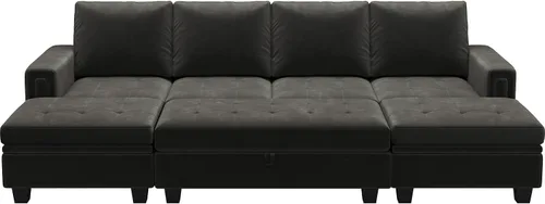 Vista 8 de Belffin Sofá cama modular convertible de terciopelo de 4 asientos con diván reversible, sofá cama seccional con almacenamiento otomano seccional