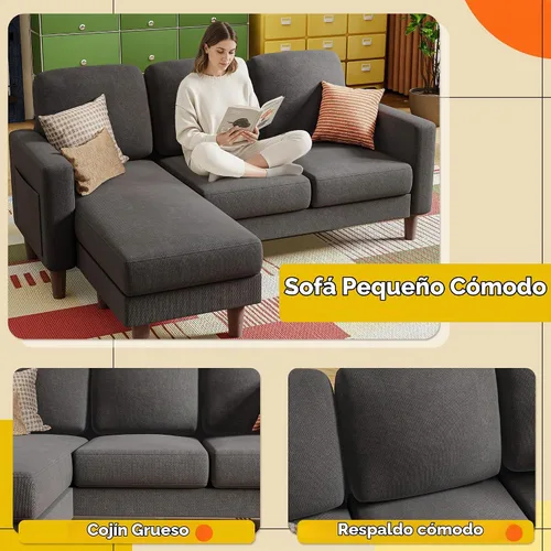 Vista 4 de YESHOMY Sofás para sala de estar, sofá con otomana móvil, sofá pequeño con chaise reversible y bolsillos laterales, sofá en forma de L para espacios