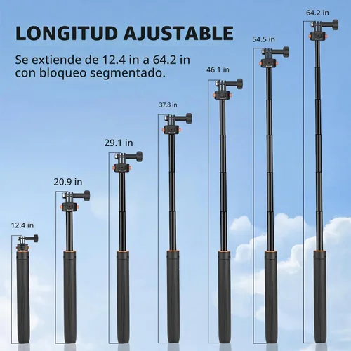 Vista 4 de Trípode para selfie stick de 64 pulgadas de bolsillo 3 4 4P para cámara GoPro, soporte extensible Xtra Muse de liberación rápida 1/4 pulgadas