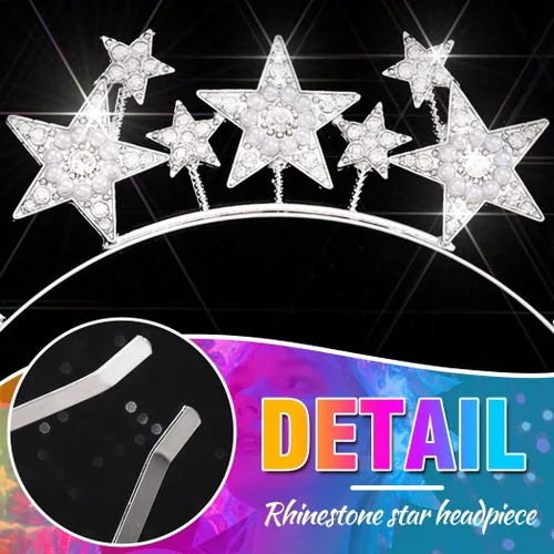 Vista 4 de CAKURE Diadema de corona con halo de estrella, diadema plateada con diamantes de imitación de diosa, accesorios para el cabello celestial para mujer
