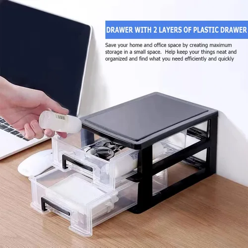 Vista 4 de Organizador de cajones de plástico de 2 niveles para escritorio, cosméticos, joyas, suministros de oficina, organización del hogar