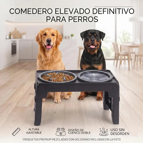 Vista 7 de LALOBLUE Cuencos elevados para perros, cuencos elevados de alimentación lenta para perros con tazón de agua antiderrames, el soporte para cuenco