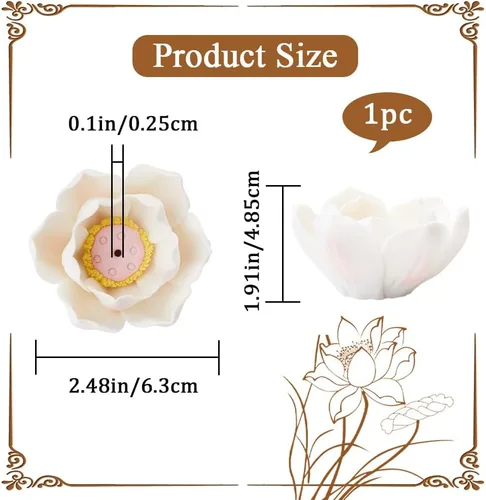 Vista 2 de GORGECRAFT Soporte para incienso de loto blanco, quemadores de incienso de porcelana, hechos a mano, casa de té, suministros budistas zen, soporte