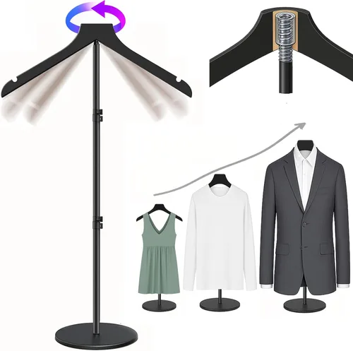 Vista 8 de Soporte para camisetas (negro, 44.5 pulgadas con soporte para sombreros, 1 unidad)