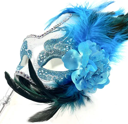 Vista 3 de STORM BUY Máscara veneciana de plumas para mujer, disfraz veneciano de Halloween, boda, Mardi Gras, fiesta y baile de graduación