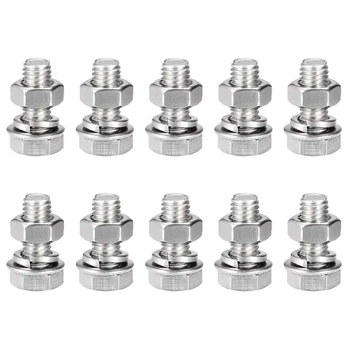Vista 8 de uxcell Tornillos de cabeza hexagonal M8 x 0.630 in, tuercas, kits de arandelas planas y de bloqueo, pernos hexagonales de rosca completa de acero