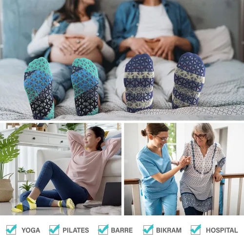 Vista 6 de Calcetines de yoga antideslizantes con agarres para pilates, ballet, barras, descalzos, calcetines antideslizantes para hospitales para mujeres