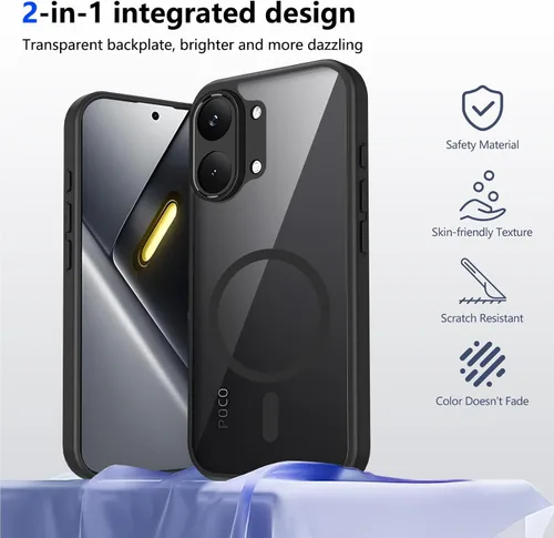 Vista 619 de Funda magnética transparente compatible con Xiaomi 17T, color negro 2 en 1 PC + TPU cubierta de teléfono a prueba de golpes, carcasa protectora