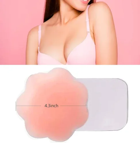 Vista 4 de Nippleless Covers, Breast Lift Tape, Silicone Breast Lift Pasties 4.3inch Diameter (1 Pair Flower)