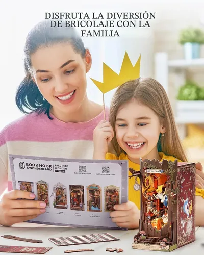 Vista 5 de Kits de rincones de libros DIY de Rolife: Caen en el asombro, separadores de libros de cuentos de hadas de madera, rompecabezas 3D para decoración