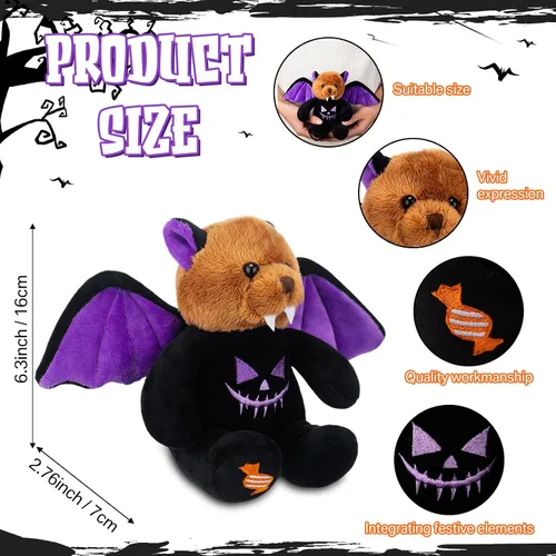 Vista 2 de HyDren 2 piezas de oso de peluche de Halloween de oso de felpa suave con disfraz temático de Halloween, bonito juego de felpa para decoración