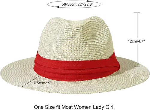 Vista 51 de Lanzom - Sombrero de paja playero para mujer, de ala ancha, plegable, estilo Fedora, UPF50+