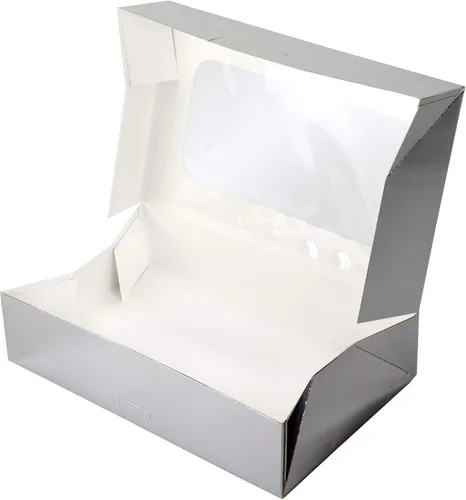 Vista 3 de O'CREME Caja rectangular para tartas de ventana de 8.5 x 5.5 x 2 pulgadas de alto, 5 piezas plateadas..