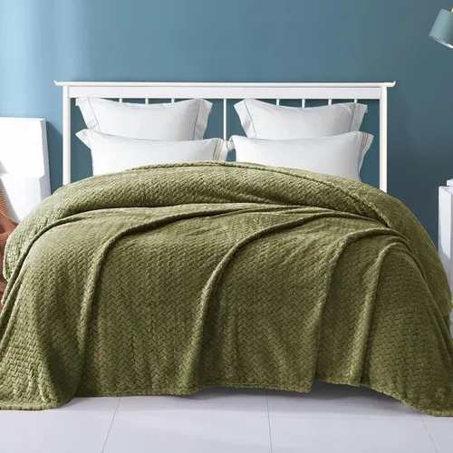 Vista 6 de Exclusivo Mezcla Manta de cama de forro polar suave, tamaño King, 90 x 104 Verde oliva