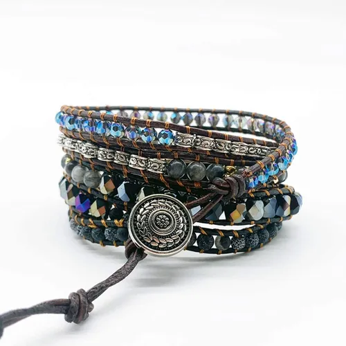 Vista 31 de ZOSOJONA - Pulseras bohemias hechas a mano de piedra natural, que dan vuelta, con cuentas de cristal de turquesa
