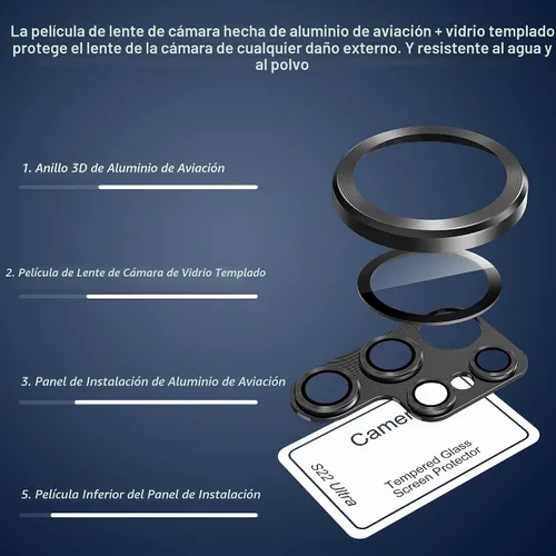 Vista 4 de Suoman Protector de lente de cámara para Samsung Galaxy S23 Ultra, [no afecta el flash] Película de vidrio templado 9H, cubierta protectora de metal