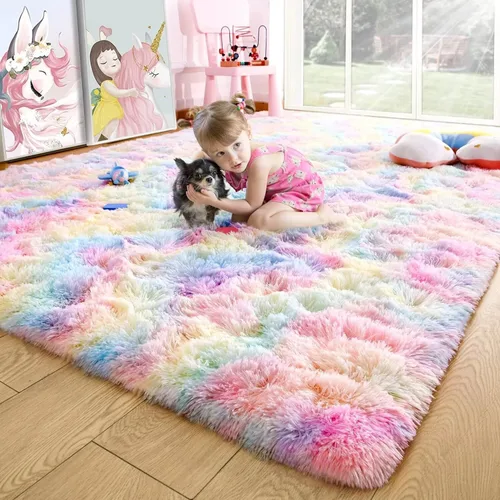 Vista 68 de Noahas Alfombras de Área Grandes y Esponjosas de 5x8 pies para Sala de Estar y Dormitorio, Alfombra Gruesa de Pelo Largo Beige y Blanca, Alfombra