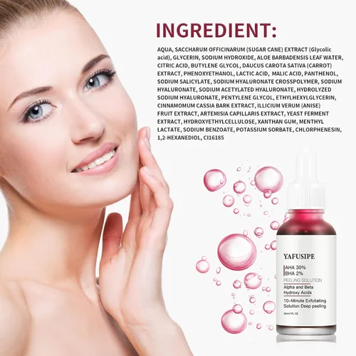 Vista 7 de AHA 30% + BHA 2% Solución de exfoliación química exfoliante para la piel en el hogar, máscara facial de pelado rojo, BHA, líquido exfoliante ácido