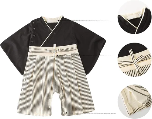 Vista 7 de CRFASIBE Mono para bebé, kimono japonés, de algodón, para niñas, estilo japonés, con 2 pares de calcetines