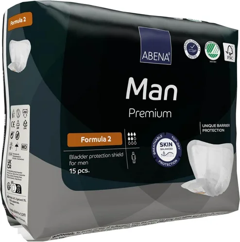 Vista 3 de Abena Man Premium - Protectores de incontinencia (tallas 0 a 2) Fórmula 2, 15 unidades Almohadilla de control de vejiga, macho
