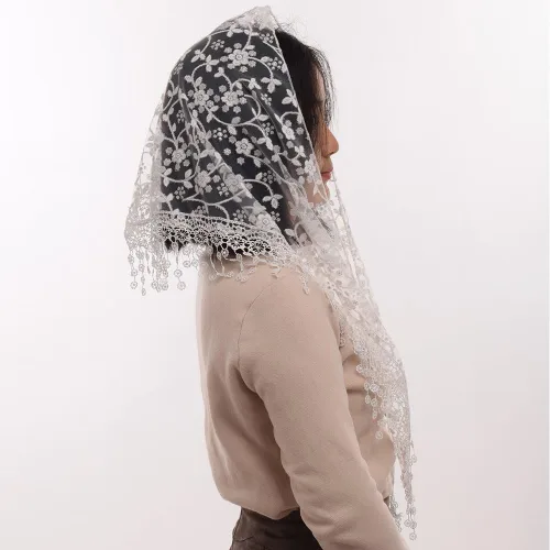 Vista 4 de BLESSUME 1pc mujeres patrón triángulo velo clásico mantilla suave encaje capilla velo