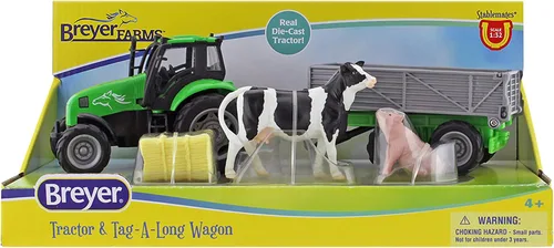 Vista 4 de Breyer Horses Breyer Farms - Juego de tractor y vagón Tag-a-Long 5 pulgadas de alto x 11 pulgadas de largo x 4 pulgadas de profundidad Incluye