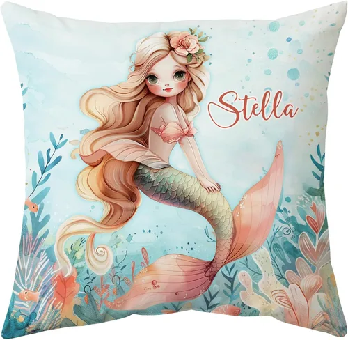 Vista 13 de Hyturtle Bonita almohada de sirena personalizada (inserto incluido) – Regalos para niñas, mujeres, niños – Regalos de cumpleaños para amantes