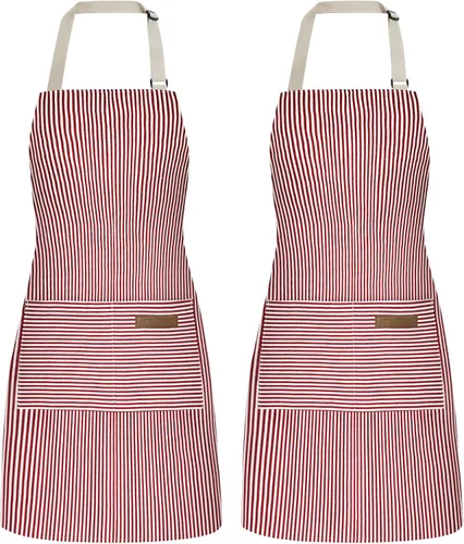 Vista 12 de ATROPOS Paquete de 2 delantales para mujeres con bolsillos, delantales de cocina para mujeres y hombres, delantales de chef ajustables para cocina