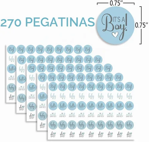 Vista 3 de 270 calcomanías azules para baby shower, 6 diseños, etiquetas circulares autoadhesivas, sellos de sobres de baby shower, calcomanías de caramelo Niño