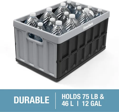 Vista 4 de CleverMade Contenedores de almacenamiento plegables con tapas, 46L paquete Obsidiana