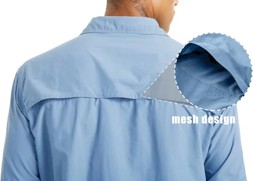 Vista 7 de TACVASEN Camisas tácticas para hombre, de secado rápido, protección UV, transpirable, manga larga, senderismo, pesca, botones