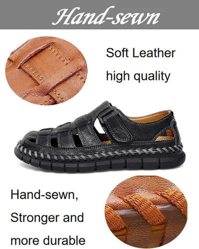 Vista 5 de UIKGITP Sandalias para hombre Sandalias de hombre Sandalias de cuero casuales para pescador, sandalias de playa, senderismo, zapatos de agua