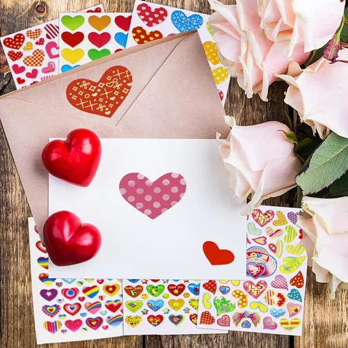 Vista 5 de 80 hojas de calcomanías de San Valentín para niños, calcomanías decorativas de corazón para sobres, tarjetas, manualidades, álbumes de recortes