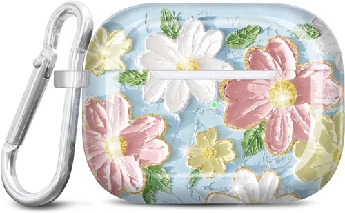 Vista 9 de Funda para Airpods Pro de 2ª generación, diseño de mármol con purpurina dorada, piel protectora de TPU para mujeres y niñas con llavero compatible