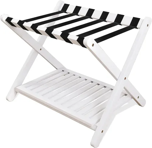 Vista 5 de Fully Assembled Solid Wood Luggage Rack,Folding Luggage Rack (with Shoe Rack),Suitable for Bedrooms and Hotels(Black)