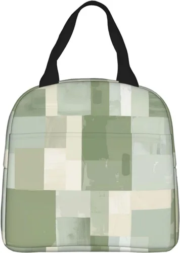 Vista 25 de Lonchera con diseño a cuadros azules aislada, bolsa térmica para almuerzo para adultos, niños, niñas, mujeres, oficina, trabajo, escuela, picnic