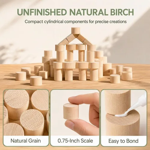 Vista 5 de Bloques de madera para manualidades, 20 piezas, materiales artesanales, bloques de cilindros de madera sin terminar para manualidades