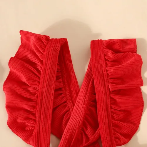 Vista 27 de My First Valentine's Day - Conjunto de ropa para bebé niña con volantes, manga larga, estampado de corazón, falda con tirantes